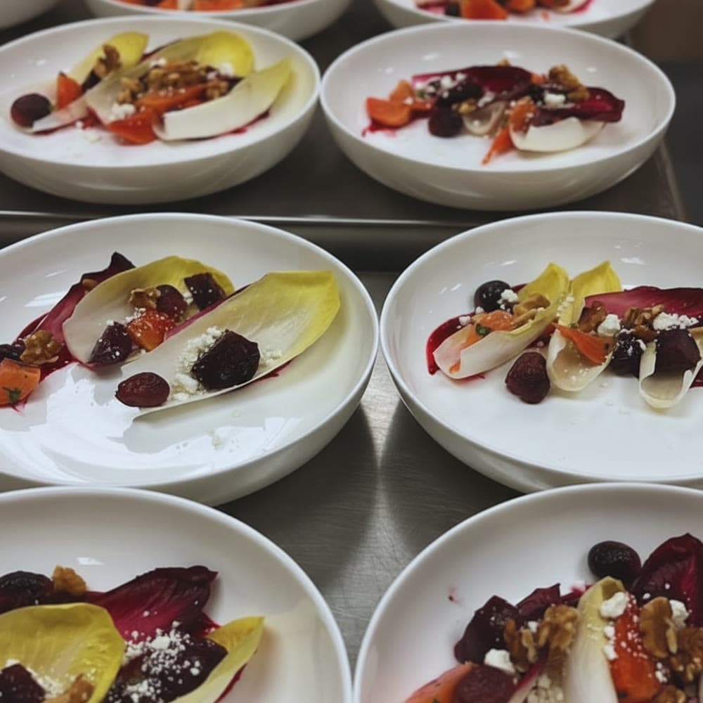A freshly plated gourmet dish prepared on-site by a catering chef in Orlando, Florida