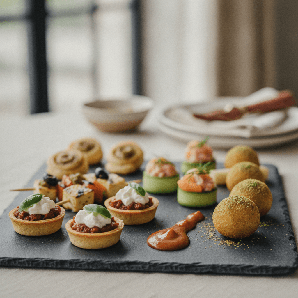 Passed hors d’oeuvres arranged for a catered cocktail hour
