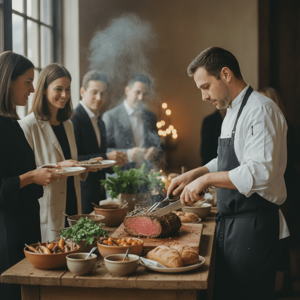 Chef cooking at a live station during a catered event